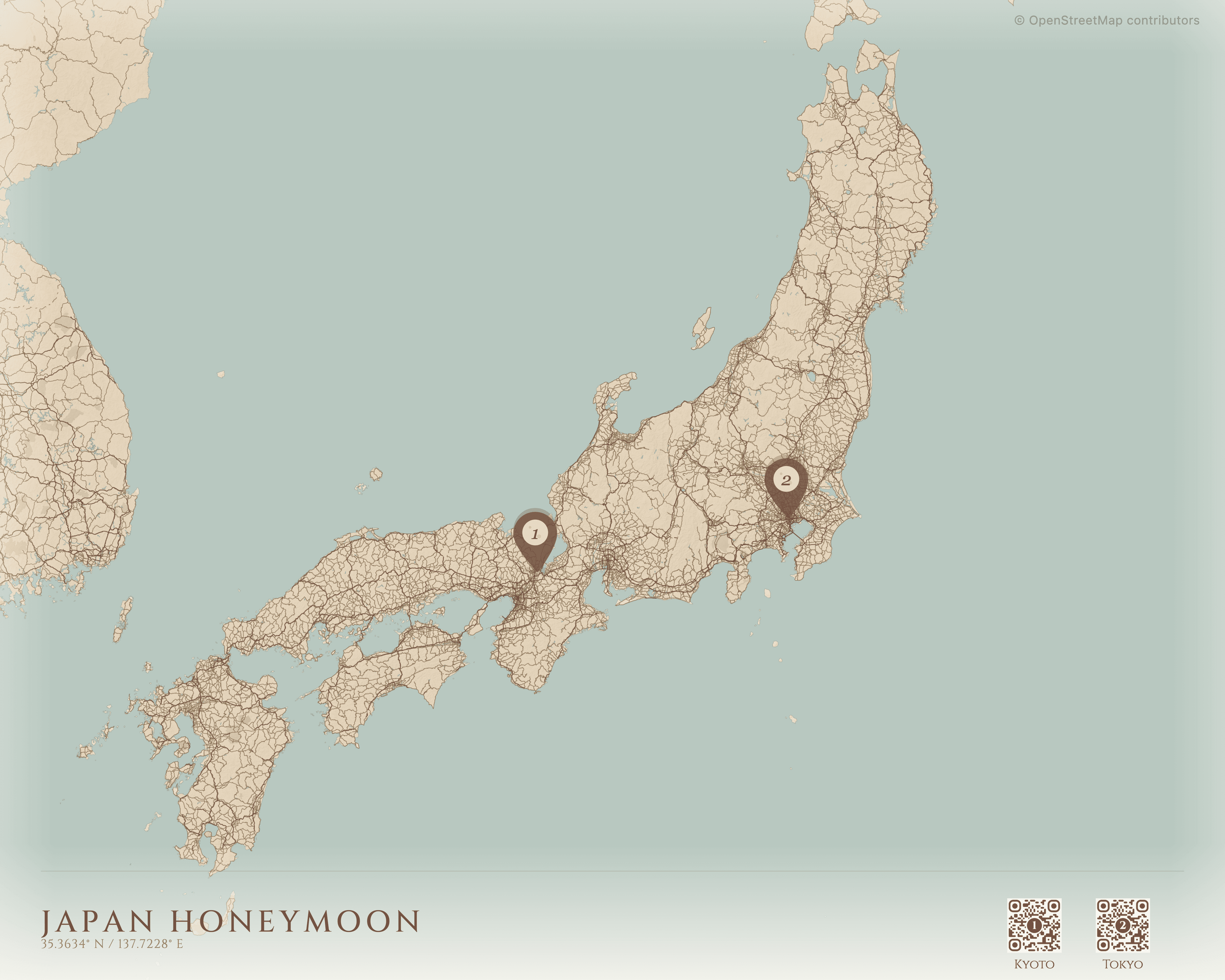 Japan honeymoon trip map